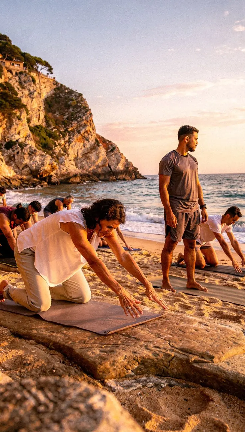 Una persona practicando yoga en una colchoneta, enfocándose en la alineación de la columna vertebral.